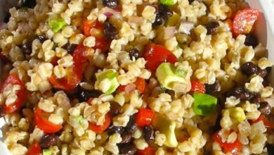 Healthy warm farro salad