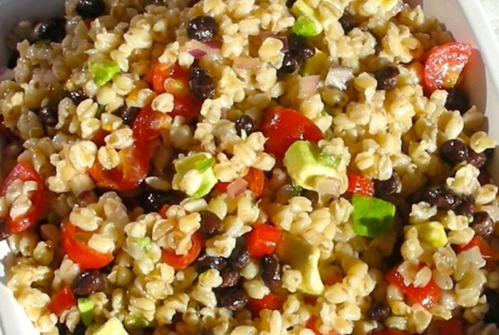 Healthy warm farro salad