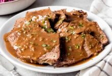 Sauerbraten beef in gingersnap gravy