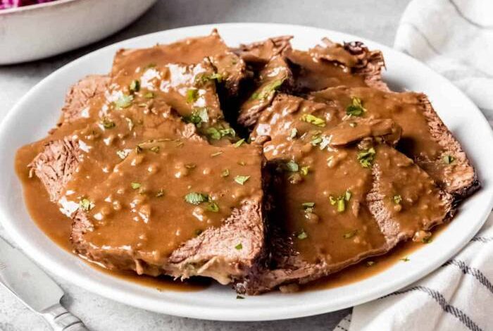 Sauerbraten beef in gingersnap gravy