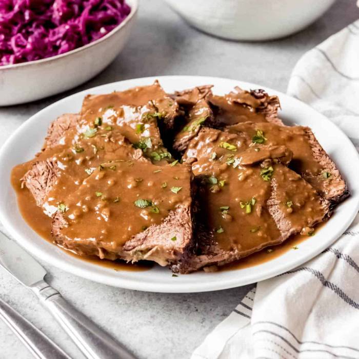 Sauerbraten beef in gingersnap gravy