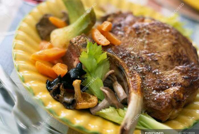 Veal chop with portabello mushrooms