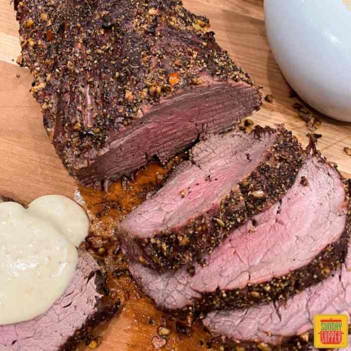 Grilled beef tenderloin with herb garlic pepper coating