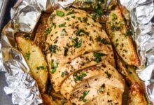 Grilled chicken and potato foil packs