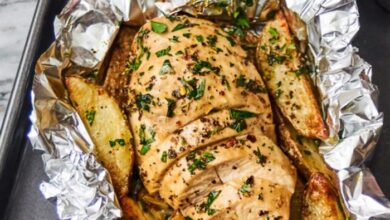 Grilled chicken and potato foil packs