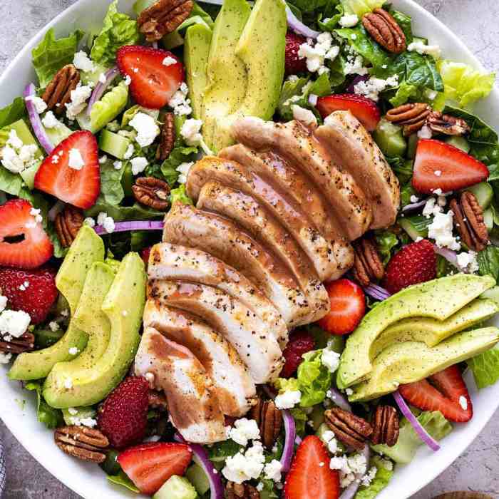 Strawberry feta chicken salad with roasted strawberry balsamic dressing