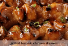 Grilled chicken teriyaki skewers with miso ranch