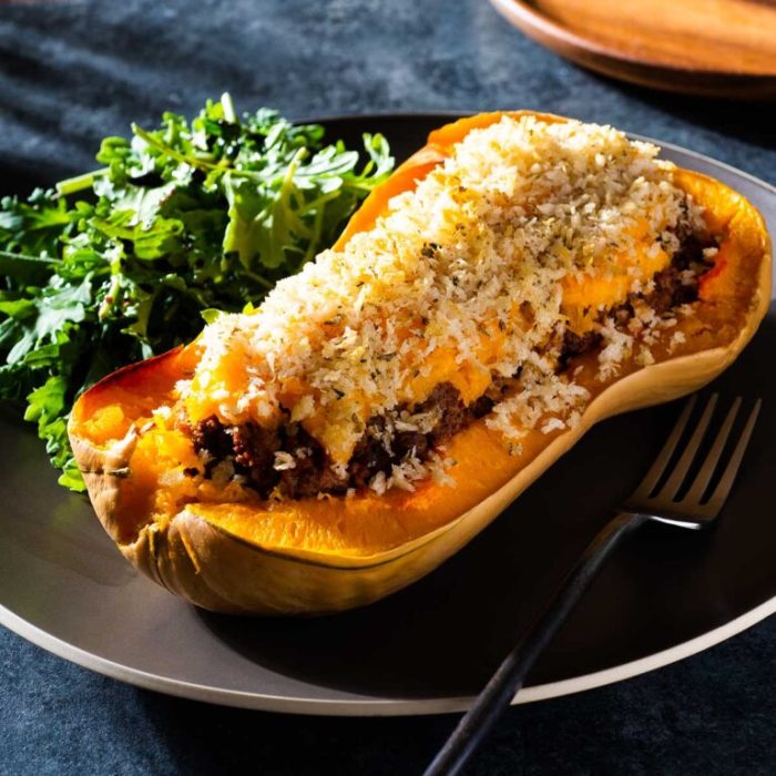 Ground beef stuffed butternut squash