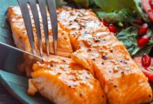 Air fryer salmon and asparagus for one