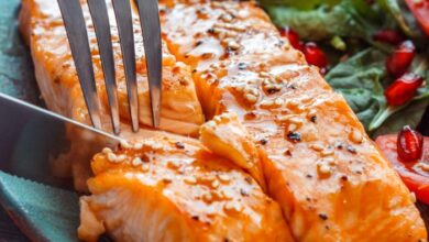 Air fryer salmon and asparagus for one