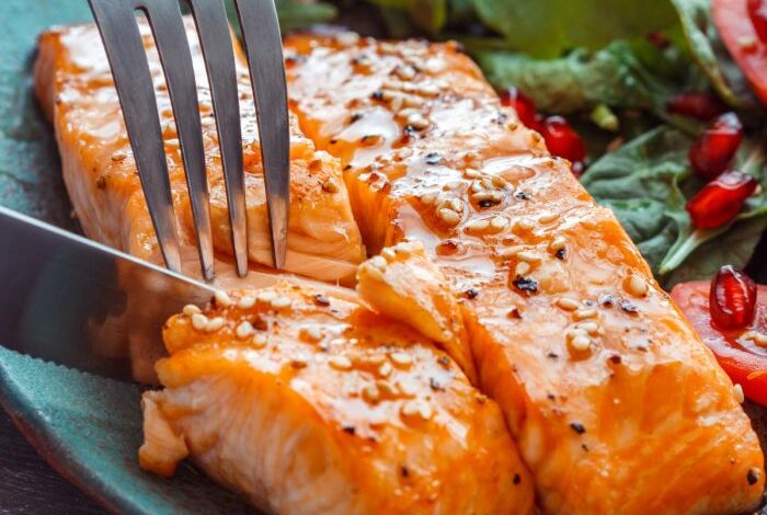 Air fryer salmon and asparagus for one