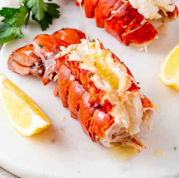 Lobster tails steamed in beer