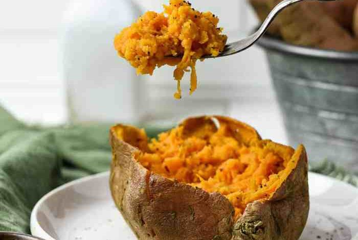 Microwaved baked sweet potatoes