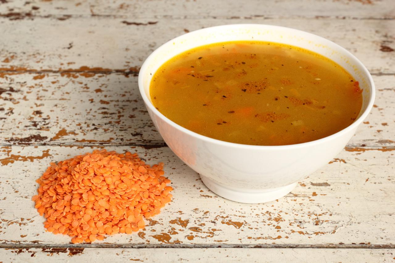 Fragrant red lentil and rainbow chard soup