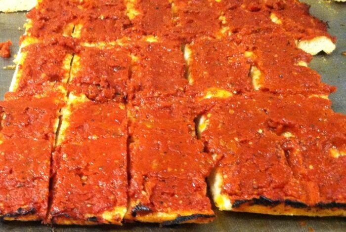 Rhode island style pizza strips aka bakery pizza