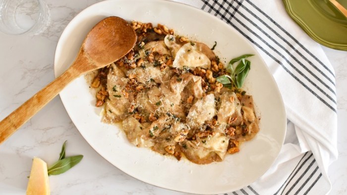 Homemade pear and gorgonzola ravioli