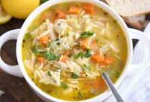 Lemon chicken orzo soup