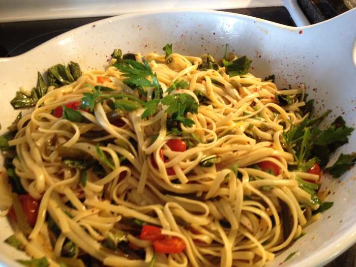 Pasta with garlic scapes