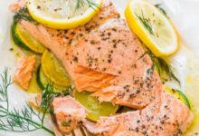 Poached salmon with lemon dill sauce