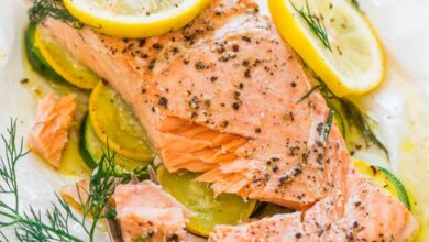 Poached salmon with lemon dill sauce