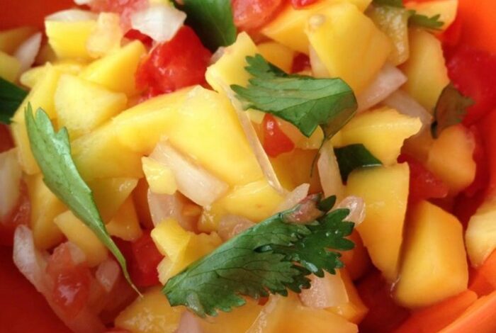 Mango peach and pineapple salsa