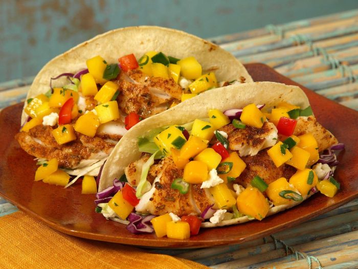 Healthy fish tacos with mango salsa