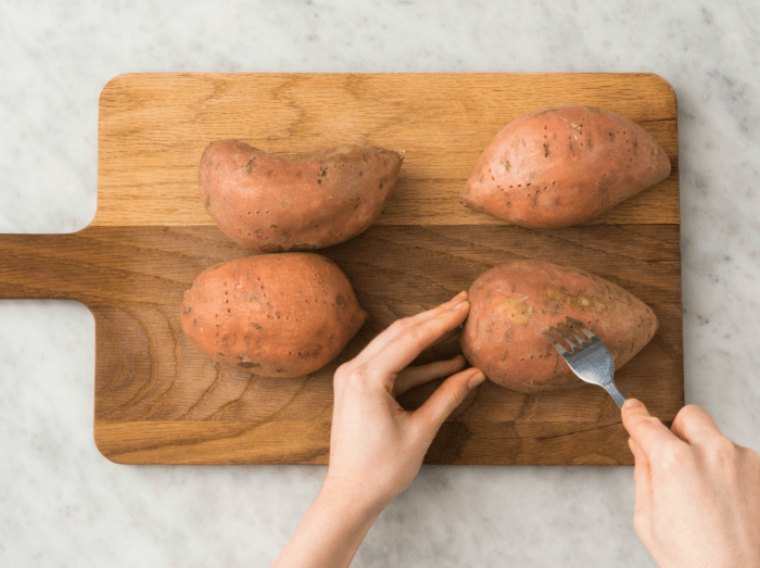 Microwaved baked sweet potatoes