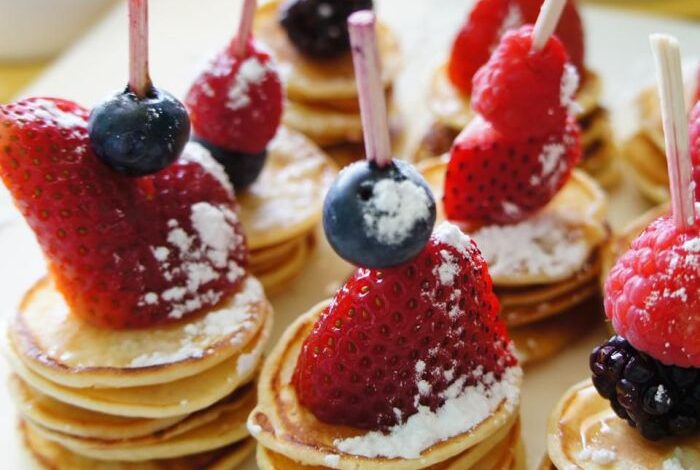 Mini very berry pancake skewers