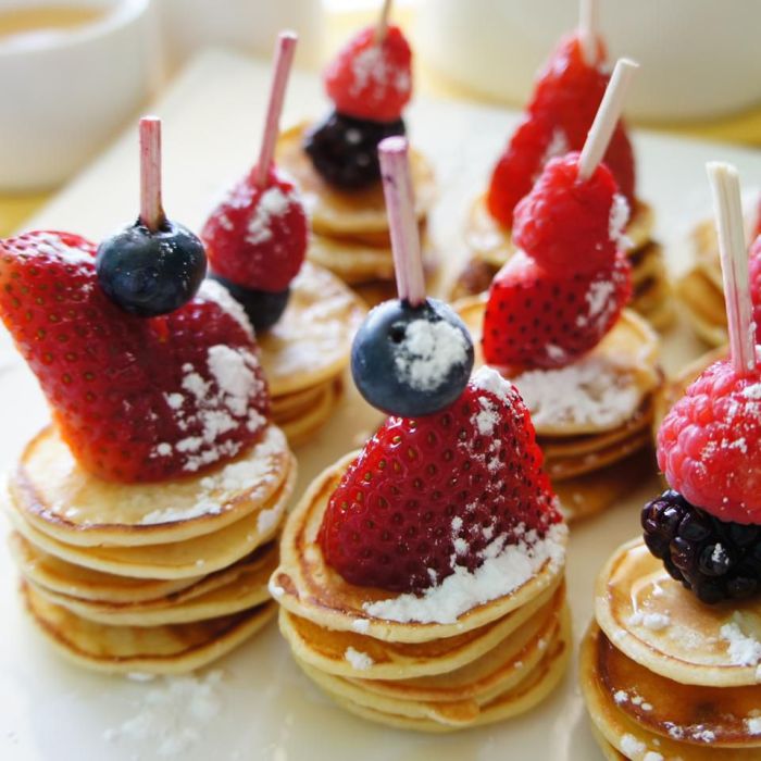 Mini very berry pancake skewers