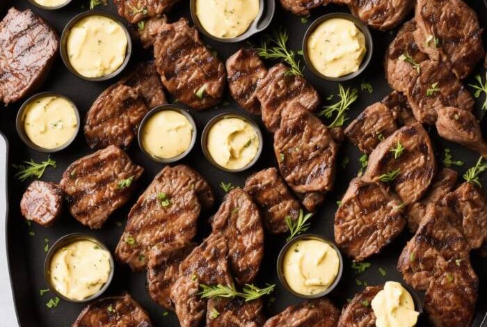 Minute steaks with barbeque butter sauce