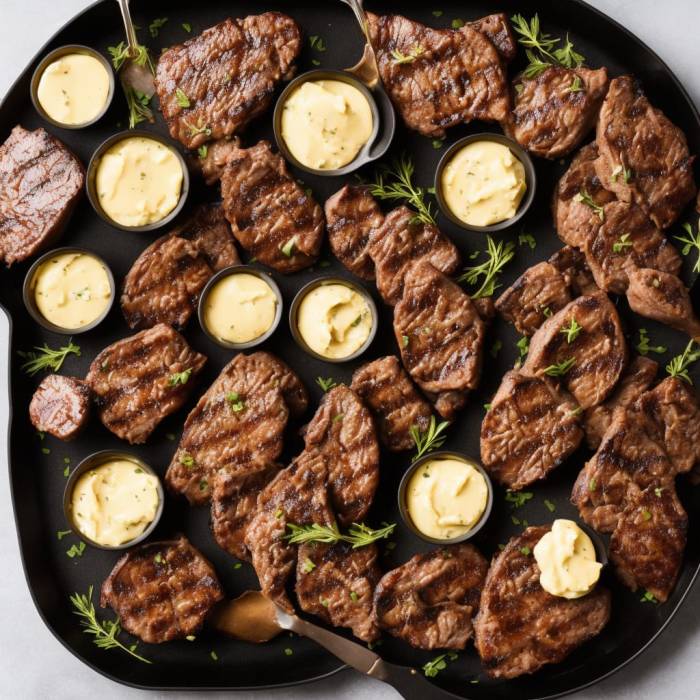 Minute steaks with barbeque butter sauce