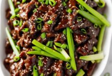 Mongolian beef and spring onions