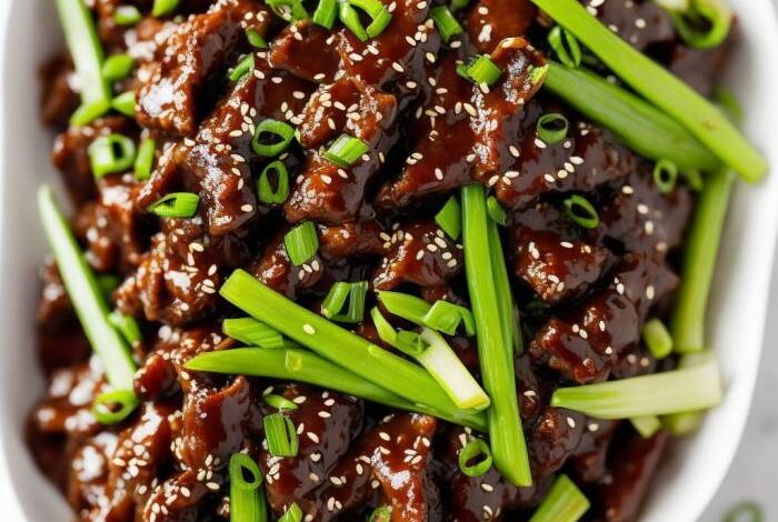 Mongolian beef and spring onions