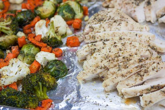 Sheet pan chicken and veggies with mustard vinaigrette