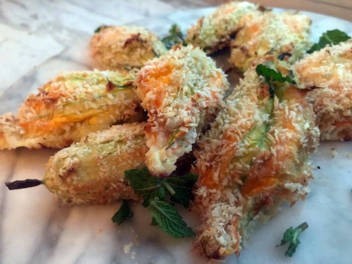 Squash baked stuffed blossoms light