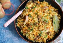 Uzbek plov lamb and rice pilaf