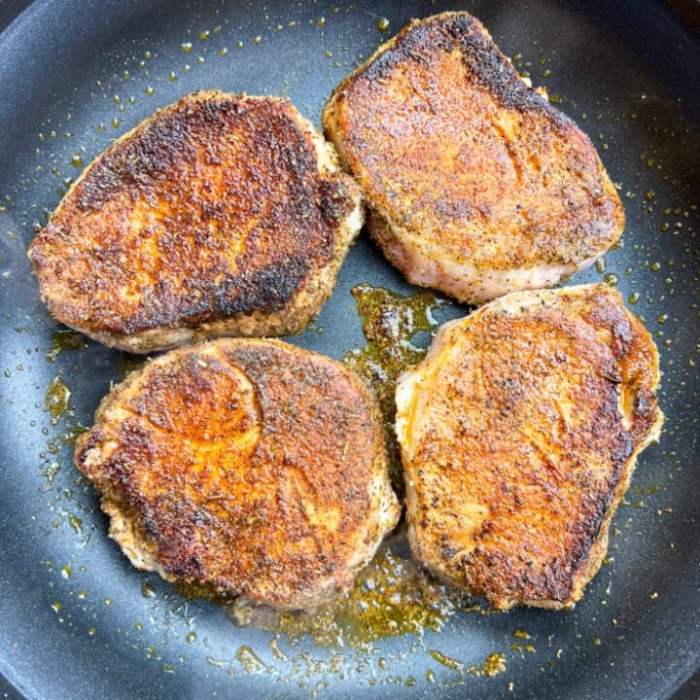 Pan fried pork chops with sweet bbq sauce