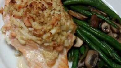 Stuffed salmon with shrimp and crab