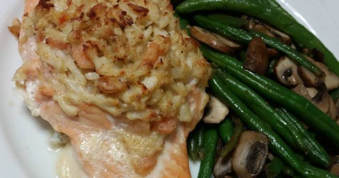 Stuffed salmon with shrimp and crab