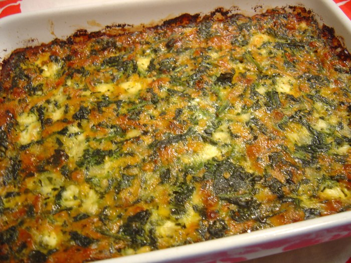 Bacon cheddar and spinach strata