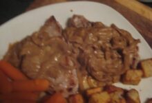 Pork chops smothered in onion gravy