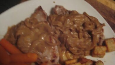 Pork chops smothered in onion gravy