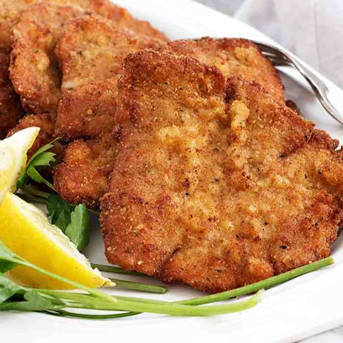 Pork schnitzel with dipping sauce