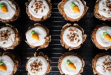 Carrot cake cupcakes with cream cheese frosting