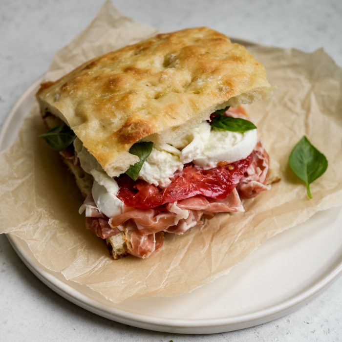 Basil tomato and mozzarella sandwich