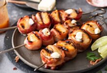 Marinated scallops wrapped in bacon