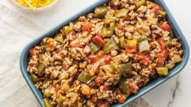 Ground beef casserole with potatoes and cabbage