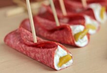 Salami cream cheese and pepperoncini roll ups