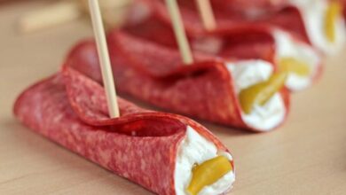 Salami cream cheese and pepperoncini roll ups