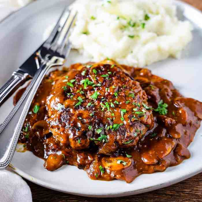 Gravy mushroom onion salisbury steak add